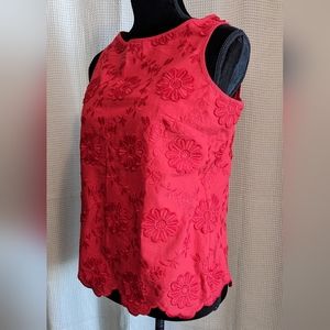 Talbots Sleeveless Blouse with Embroidery and Flower Appliques 100% Cotton